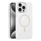 For iPhone 15 Pro Metal Lens Frame Liquid Silicone MagSafe Phone Case(White) - 1