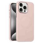 For iPhone 15 Pro Metal Lens Frame Liquid Silicone MagSafe Phone Case(Pink) - 1