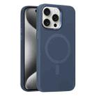 For iPhone 15 Pro Metal Lens Frame Liquid Silicone MagSafe Phone Case(Midnight Blue) - 1