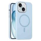 For iPhone 15 Metal Lens Frame Liquid Silicone MagSafe Phone Case(Sierra Blue) - 1