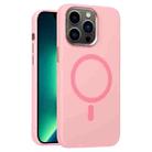 For iPhone 13 Pro Max Metal Lens Frame Liquid Silicone MagSafe Phone Case(Rose Pink) - 1