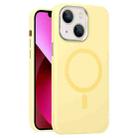 For iPhone 13 Metal Lens Frame Liquid Silicone MagSafe Phone Case(Cream Yellow) - 1