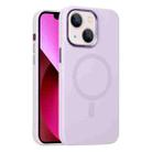 For iPhone 13 Metal Lens Frame Liquid Silicone MagSafe Phone Case(Light Purple) - 1