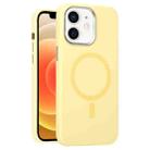 For iPhone 12 Metal Lens Frame Liquid Silicone MagSafe Phone Case(Cream Yellow) - 1