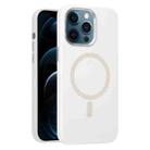 For iPhone 12 Pro Max Metal Lens Frame Liquid Silicone MagSafe Phone Case(White) - 1