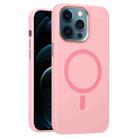 For iPhone 12 Pro Max Metal Lens Frame Liquid Silicone MagSafe Phone Case(Rose Pink) - 1