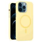 For iPhone 12 Pro Max Metal Lens Frame Liquid Silicone MagSafe Phone Case(Cream Yellow) - 1