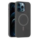 For iPhone 12 Pro Max Metal Lens Frame Liquid Silicone MagSafe Phone Case(Charcoal Gray) - 1