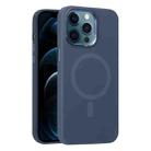 For iPhone 12 Pro Max Metal Lens Frame Liquid Silicone MagSafe Phone Case(Midnight Blue) - 1