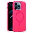 For iPhone 12 Pro Max Metal Lens Frame Liquid Silicone MagSafe Phone Case(Rose Red) - 1