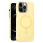 For iPhone 12 Pro Metal Lens Frame Liquid Silicone MagSafe Phone Case(Cream Yellow) - 1