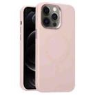 For iPhone 12 Pro Metal Lens Frame Liquid Silicone MagSafe Phone Case(Pink) - 1