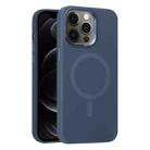 For iPhone 12 Pro Metal Lens Frame Liquid Silicone MagSafe Phone Case(Midnight Blue) - 1