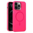 For iPhone 12 Pro Metal Lens Frame Liquid Silicone MagSafe Phone Case(Rose Red) - 1