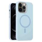 For iPhone 12 Pro Metal Lens Frame Liquid Silicone MagSafe Phone Case(Sierra Blue) - 1