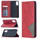 For OPPO Reno4 5G Rhombus Texture Horizontal Flip Magnetic Leather Case with Holder & Card Slots(Red) - 1