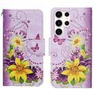 For Samsung Galaxy S25 Ultra 5G Colored Drawing Pattern Leather Phone Case(Yellow Flower Butterfly) - 1