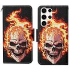 For Samsung Galaxy S25 Ultra 5G Colored Drawing Pattern Leather Phone Case(Flame Skull) - 1
