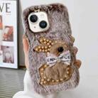 For iPhone 13 Pearl Rabbit Plush TPU Phone Case(Brown) - 1