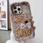 For iPhone 13 Pro Pearl Rabbit Plush TPU Phone Case(Brown) - 1