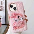 For iPhone 14 Pearl Rabbit Plush TPU Phone Case(Pink) - 1