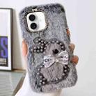 For iPhone 16 Plus Pearl Rabbit Plush TPU Phone Case(Grey) - 1