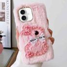 For iPhone 16 Plus Pearl Rabbit Plush TPU Phone Case(Pink) - 1