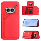 For Nothing Phone 2a Skin Feel Four Card Slots Phone Case with Wrist Strap(Red) - 1