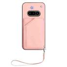 For Nothing Phone 3a Skin Feel Four Card Slots Phone Case with Wrist Strap(Pink) - 2