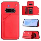 For Nothing Phone 3a Skin Feel Four Card Slots Phone Case with Wrist Strap(Red) - 1