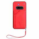 For Nothing Phone 3a Skin Feel Four Card Slots Phone Case with Wrist Strap(Red) - 2