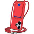 For Redmi 13 4G / 5G / Note 13R 5G Integrated Card Bag Solid Color Liquid Silicone Phone Case with Lanyard(Red) - 1