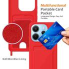 For Redmi Note 14 4G 163.25mm Integrated Card Bag Solid Color Liquid Silicone Phone Case with Lanyard(Red) - 3