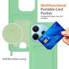 For Redmi Note 14 4G 163.25mm Integrated Card Bag Solid Color Liquid Silicone Phone Case with Lanyard(Green) - 3