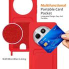 For Redmi 14C 4G / 14R 5G / A4 5G Integrated Card Bag Solid Color Liquid Silicone Phone Case with Lanyard(Red) - 3