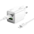 hoco N46 Glorious PD20W and QC3.0 Charger Set with 1m Type-C to 8 Pin Charging Cable, EU Plug(White) - 1