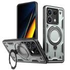 For Xiaomi Poco X6 PC Hybrid TPU Armor MagSafe Ring Holder Phone Case(Grey) - 1
