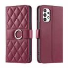 For Samsung Galaxy A73 Ring Buckle Rhombic Leather Phone Case(Red) - 1