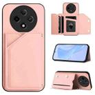 For OPPO A3 Pro Skin Feel Four Card Slots Phone Case with Wrist Strap(Pink) - 1