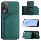 For OPPO A3 Pro Global Skin Feel Four Card Slots Phone Case with Wrist Strap(Green) - 1