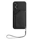 For OPPO A17 Skin Feel Four Card Slots Phone Case with Wrist Strap(Black) - 2