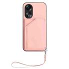 For OPPO A58 / A58X / A1X / A2X Skin Feel Four Card Slots Phone Case with Wrist Strap(Pink) - 2