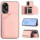 For OPPO A58 4G Global Skin Feel Four Card Slots Phone Case with Wrist Strap(Pink) - 1