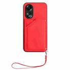 For OPPO A58 4G Global Skin Feel Four Card Slots Phone Case with Wrist Strap(Red) - 2