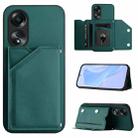 For OPPO A58 4G Global Skin Feel Four Card Slots Phone Case with Wrist Strap(Green) - 1