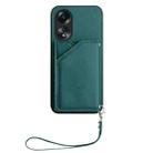 For OPPO A58 4G Global Skin Feel Four Card Slots Phone Case with Wrist Strap(Green) - 2