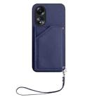 For OPPO A58 4G Global Skin Feel Four Card Slots Phone Case with Wrist Strap(Blue) - 2