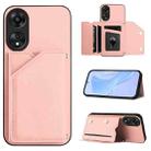 For OPPO A78 4G Global Skin Feel Four Card Slots Phone Case with Wrist Strap(Pink) - 1