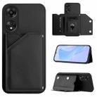 For OPPO A78 4G Global Skin Feel Four Card Slots Phone Case with Wrist Strap(Black) - 1