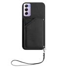 For OPPO Reno12 Pro Global Skin Feel Four Card Slots Phone Case with Wrist Strap(Black) - 2